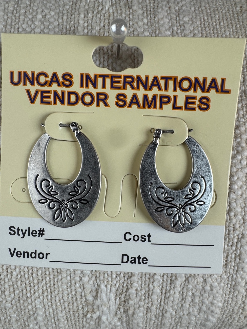 0779-Silver Crescent Floral Hoop Earrings
